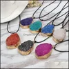 Pendant Necklaces Pendants Jewelry Druzy Necklace 7 Color Geometric Natural Drusy Stone Black Snake Leather Cord Rope Chain For Women Fash