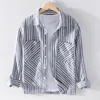 Men's Casual Shirts Men' Striped Shirt Cotton Linen Fabric Japan Style Simple Trend All-Match Lapel Long Sleeve Double Pockets Tops Coat