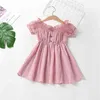 Nya flickor kläder sommarklänning solid rosa tyll skönhet prinsessan kawaii designer party fairy elegant snabb frakt barn kostym g220518