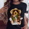 Fashion Women t Shirt Sunflower Girl Gedrukt T -shirt Casual Black Tops 90s Ladies Girl T -shirt Vrouw Harajuku Graphic T -shirt 220526