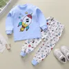 Kinder Jungen Mädchen Pyjama Sets Cartoon Print Langarm Nette T-shirt Tops mit Hosen Kleinkind Baby Schlafen Kleidung 220715