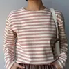 WOTWOY Autumn Long Sleeve Loose Striped Tshirt Women Casual Cotton Basic Tee Shirt Female Knitted Tops Harajuku Gothic 220810