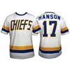 C2604 MitNess Hanson Brothers Charlestown Hockey Jersey # 16 Jack # 17 Steve # 18 Jeff 7 Slapshot Movie Maglie Blu Bianco