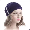 Beanie/Skl Caps Hats Hats Scarves Gloves Fashion Accessories Modal Solid Color Beanies Paste Drill Muslim Womens Soft Hijabs Islamic Inne