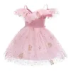 Princess Girls Spets Chiffong Långa Klänningar Baby Barn Blomstertjej Bröllop Födelsedagsfest Vestidos Barn C i 3-10 år