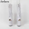 Sorbern Holo White Snake Boots For Women Ankle High Stripper Heels Exotic Pole Dancer Bdsm Fetish High Heel Booties Custom Color