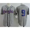 XFLSPメンズナイツ9ロイホッブズグレーホワイトThe Natural Movie Bernard Malamudステッチ映画1839-1939 Centennial Baseball Jersey