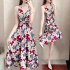 Casual jurken Bloemen Suspender Dress 2022 Dames Spring Summer Chiffon Lang Vrouw V-Neck Mouwess Beach Bohemia Sexy W2772Casual