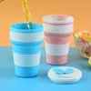 Mugs 350ML Silicone Folding Cup Collapsible Mug With Cover Coffee Travel Outdoors Portable Water Drinking Tea Cups Multi function 20220601 D3