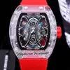 2022 Прозрачный корпус Pablo Mac Donough Miyota Автоматические мужские мужские часы Red Skeleton Dial Blue Rubber Strap Super Edition Puretime01 5301C3