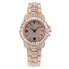 Iced Out Baguette Watch Quartz Gold Hip Hop Wrist Watch with Micropave CZ Rose Gold /Sier Color Collder Hours