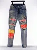 Mens Designer Jeans patch Fleurs De Cajou Déchiré Jean Homme Slim Jeans Casual Zipper Pantalon Pour Homme Haute Qualité Hip Hop Denim Pantalon