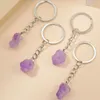 Natural Stone Amethysts Crystal Quartz Keychain Crystals Keychain Bead Pendant Keyrings Key Ring Bag Accessories Jewelry