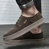 Grey leather Dress shoes casual fashion flat shoes new abrasive leathers lacing gentle shoe soft soled Zapatillas Hombre A13