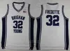 NCAA Brigham Young Cougars College Basketball 32 Jimmer Fredette Jerseys Équipe universitaire Bleu marine Extérieur Blanc Broderie et couture Respirant pour les fans de sport