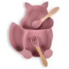 8 pièces ensemble mignon Silicone bébé assiette bol et tasse d'entraînement cuillère en bois fourchettes ensemble aspiration enfants s vaisselle plats trucs 220708