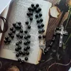 Collier chapelet catholique Vintage en perles acryliques noires, croix de jésus, bijoux religieux pour hommes et femmes