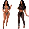 Summer Hot Drill Bikini Tracksuits For Women Mesh Sleeveless Crop Tops And See Through Slim Pants With Bikinis Swimwear 4 Piece Sets L308