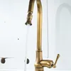 Europe Antique Brass Mixer Pull ut varmt och kallt vatten TAP Sink Swivel 360 graders mixer Puller Kökskranar Enkel hål T200424