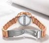 Ремешок из нержавеющей стали Lignt Luxury Elegant Womens Watch Perfect Moment Full Diamond Right Dial Quartz Rose Gold Watch Watch Wlist