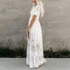 Ordifree été Boho femmes robe Maxi broderie ample dentelle blanche longue tunique robe de plage vacances vêtements 220513