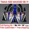 Yamaha T-Max500 TMAX-500 MAX-500 T 08-11 차체 32NO.96 TMAX MAX 500 TMAX500 MAX500 08 09 10 11 XP500 2008 2009 2011 2011 FAIRINGS Blue White를위한 주사 금형 본체