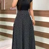 Kobiety Polka Dot Print Patchwork Długość Letnia swobodna szlafrok z krótkim rękawem o wysokiej talii Boho Beach Maxi Sundress Vintage 220621