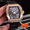 2022 Miyota Automatic Mens Watch Rose Gold Big Date Date Dial Black Crown Red Rubber Strap Super Edition 6 Styles Puretime01 1103F6