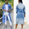 3 Colors Women Trench Coat Designer Fashion Hole Long Sleeve Denim Windbreaker Jacket Cardigan Jeans Cape For Fall Winter