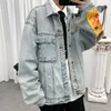 Atacado 2021 jaqueta jeans macho solta coreano outono inverno escola roupas estudante harajuku manga impresso considerável casaco masculino
