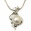 Colares pendentes de polegadas de zircônia dupla estilo coração 10-11mm de água doce branca natural pérola 925 colar de pendente de prata esterlina