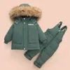 -30 klass Baby Jumpsuit Winter Jacket Down Children Kläder sätter tjockare riktig päls krage pojkar flickor snöar barn passar 1-3 år j220718