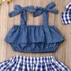 Giyim Setleri Bebek Kız Sling Fırfında Üst Kızlar Ekose Mini Etek Kafa Bandı 3pcs Kıyafetler Giysiler Yaz Setsclothing