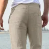 Мужские талию Траузарс летняя одежда новинка льняная хлопковая эластичная полоса тонкая работа винтажные брюки для ног 220705
