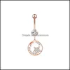 Body Arts Dangle Circle Cz Belly Button Ring Zircon Star Moon Charm Piercing Jewelry 316L Stainless Steel Navel Barbe Topscissors Dh7Ts