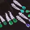 Dangle Chandelier Classic S925 Silver Synthetic Emerald Paraiba Tourmaline Fine Jewelry Accessory Lofury Leaf Shape Drop Earrings Party LA