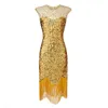 Xxxl Couleur Vintage Années 1920 Flapper Gatsby Dress O-cou Cap Manches Sequin Fringe Party Midi Vestidos Verano