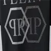 디자이너 남성 PP 두개골 다이아몬드 T 셔츠 짧은 슬리브 브랜드 스프링 및 여름 높이 O- 넥 품질 두개골 TEES Phillip Plain P88 #246