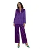 Women's Two Piece Pants Women Suits 2 Fashion With Blazer Pant Plus Size/Purple Satin Loose Wide Leg Pants/Ladies Suit For Work Professional