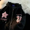 Kadın Hoodies Sweatshirts Mektubu Nakış Zip Hoodie Moda Yüksek Sokak Hip Hop Yıldızlı Flock Kadınlar Giyim Giyecek Giyecekleri Giysiler Üstler 230206