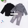 Bébé garçons messieurs costume manteau + chemise à carreaux + jeans 3 pièces ensembles de vêtements vêtements de créateurs pour enfants tenues pour enfants
