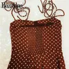 Bazaleas Retro Dresses Slim Chic Brown Dress Sexy Dot Print Split Vestidos Vintage Tube Top Women Dress 220601