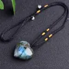 Hänge halsband naturliga flash labradorite kristallhjärta format av havet energiomsten mode smycken halsband