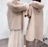 Kadın Yün Karışımları 2022 Pembe Gerçek Kürk Ceket Kış ceketi Kadın Doğal Yaka Kaput Kazmir Yün Yün Palto Bayanlar Günlük Dış Giyim Bery2