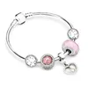 Bracelet à breloques en argent Sterling s925, ensemble de bracelets de luxe avec perles roses, cœur girly, original, pendentif Pando, bijoux à la mode, boîte cadeau pour dames, 16-21cm