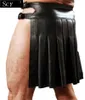 中世スタイルの戦士PUレザープリーツパッチワークタータンフリル男性Sスカート伝統的なスカート4XL 2206212662