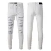 2024 Homme Blanc Jeans Denim Hommes Skinny Biker Slim Genou Ripped Rock En Détresse Moto Régulière Fit Street Plus Taille Tendance Guys Longue Droite Z