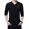 Browon Fashion Men Slim Fit Custom Crease Design Long Stylish Luxury v Neck Fitness TシャツTシャツHomme 220811