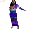 Fall Clothes Women's Casual Dress Long Sleeve Tie Dye Thread Positioning Printing Slim Sexy Dress Skirt Ladies