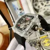 Luxury Mens Mechanics Watch Richa Milles Men's Automatic Mechanical Watch Personlighet Fashion Transparent Crystal Hollow Tape Tide Wine Sdqjx